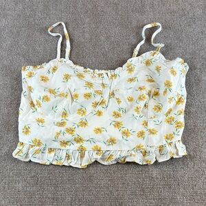 Lost + Wander Women's Adjustable Straps Yellow Floral Ruffle Crop Top Size S NWT